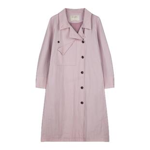 solighter 法式复古粉色斜门襟廓形风衣女秋季2025新款长款外套