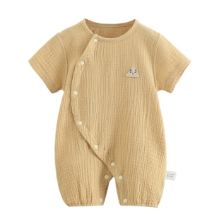 婴儿纱布夏季款连体衣新生儿宝宝夏天空调房衣服短袖短裤爬服哈衣