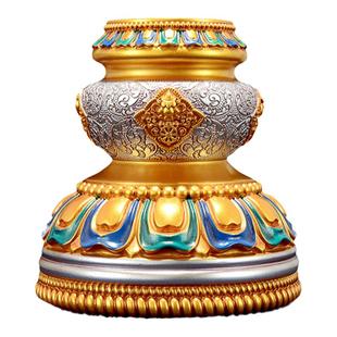 藏村家用八吉祥转轮底座摆件树脂彩绘雕花手摇底座桌面转筒底座