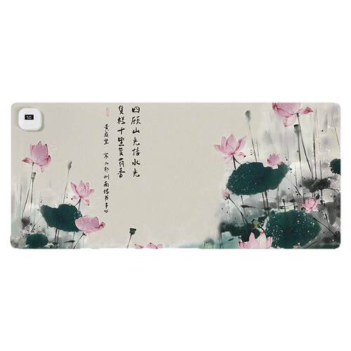 丛潇 国风荷塘加热鼠标垫左侧开关发热暖桌垫办公暖手垫冬季usb发热桌垫超大电热垫女生防水笔记本电脑键盘垫