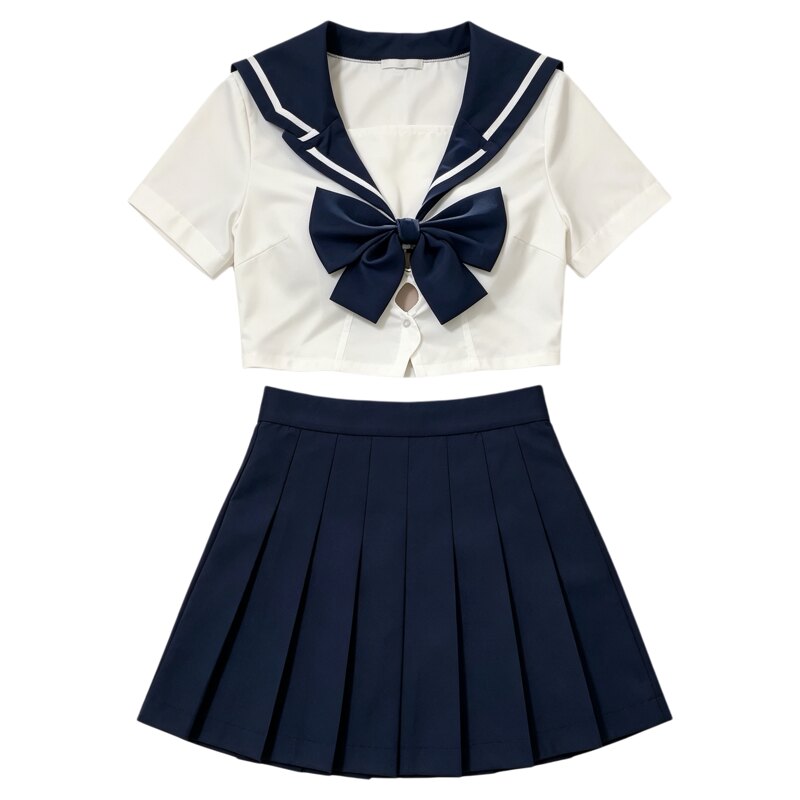 日系学院风藏蓝水手服低胸大码