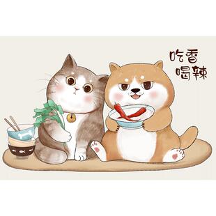 厨房防油贴纸狗狗猫猫创意贴画餐厅墙面装饰布置防油防污墙贴自粘