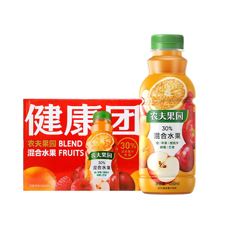 农夫山泉农夫果园450ml*15瓶混合水果葡萄凤梨混合果汁饮料