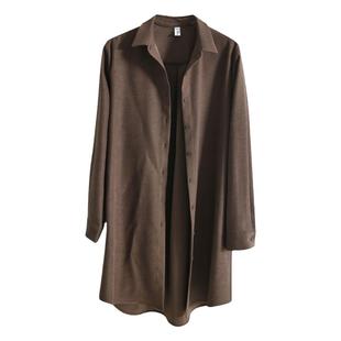 免烫抗皱长款遮屁股咖色灯芯绒磨毛衬衫女加厚外套秋冬季宽松衬衣