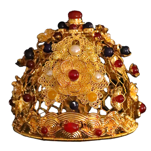 明制小发冠汉服发饰狄髻冠古装新娘头饰宝石镶嵌古风饰品掩鬓手工