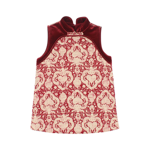 大耳象女童丝绒拼接旗袍裙冬款宝儿拜年服加厚保暖气质连衣裙子