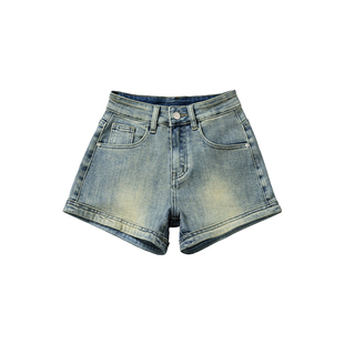 复古高腰牛仔短裤女夏季新款梨型身材大码胖mm显瘦弹力a字热裤子
