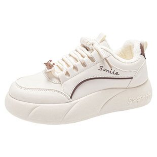 大码4142加绒小白鞋女2025冬季厚底保暖二棉鞋轻便软底休闲运动鞋