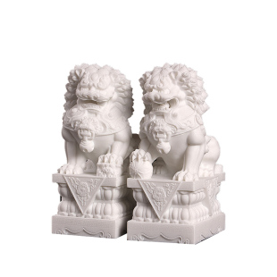 汉白玉石狮子石雕摆件一对家用大门口看门镇宅庭院迷你小号狮子