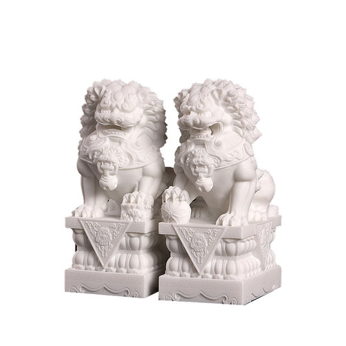 汉白玉石狮子石雕摆件一对家用大门口看门镇宅庭院迷你小号狮子