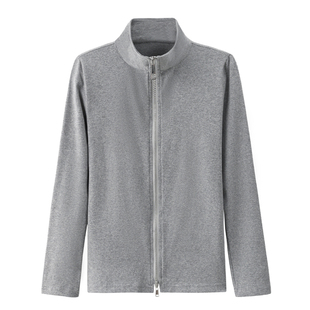 开衫拉链长袖T恤女纯棉大码妇女老人秋衣中年妈妈半高领打底衫