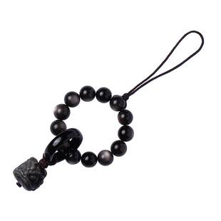 琼睿黑曜石手机挂绳精致高级串珠挂饰黑色手串女指尖指环小串醒狮菩提盘玩文玩佛珠念珠u盘包包挂件好看绳子