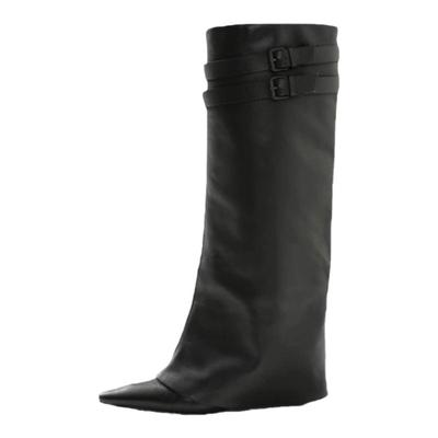 小众细跟尖头裤管靴复古长筒靴女