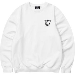 BEASTER鬼脸刺绣重磅圆领卫衣男黑色潮流宽松美式情侣上衣