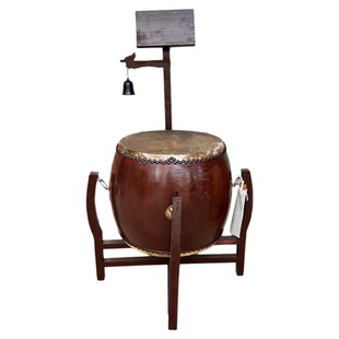 椿木黄牛皮铃钟鼓道场寺庙用鼓法器带帝钟实木鼓架诵经鼓佛具用品