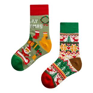 满3双享9折|男女童彩色儿童袜ab袜不对称新年红袜子亲子袜圣诞袜