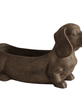 侘寂风做旧腊肠狗花盆摆件