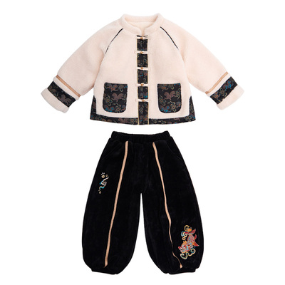 桐花坞汉服男童冬装儿童中国风套装男宝宝拜年服冬季加绒加厚唐装