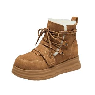 思加图冬季新款复古雪地靴加绒保暖短靴厚底增高女靴靴子J5506DD5