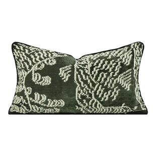 柏洛斯Green清新绿色老虎纹绣花枕头套样板房卧室沙发长形腰靠枕