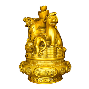 黄铜十二生肖三合贵人聚宝盆牛蛇鸡鼠龙猴摆件三合金家居摆件
