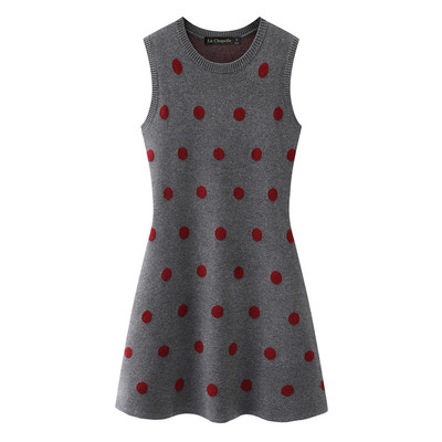 拉夏贝尔/La Chapelle无袖波点针织连衣裙女修身显瘦背心连衣短裙