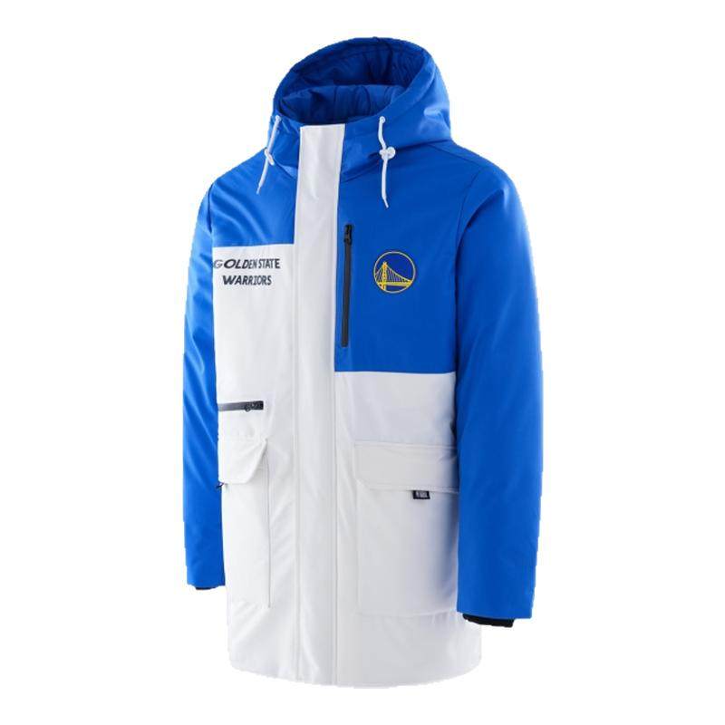 NBA官方正品湖人勇士冬季男派克厚外套棉衣连帽工装夹克中长保暖