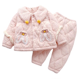 冬季儿童三层夹棉睡衣女童甜美风小中大童公主风小女孩家居服套装