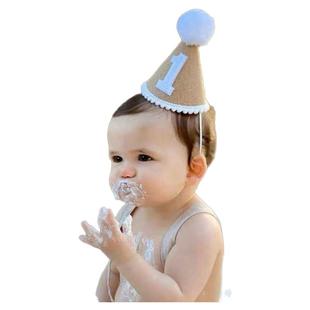 ins麻布生日帽儿童宝宝百天周岁生日派对装扮用品麻布帽拍照道具