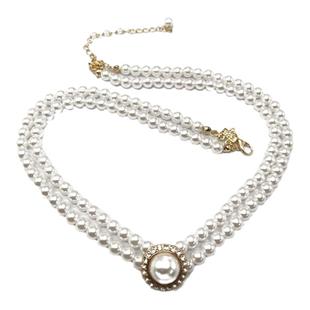 日韩时尚多层珍珠短项链 简约气质锁骨链手工多层珍珠颈链 项饰女