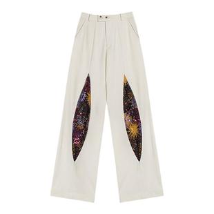 APRIORITY先验 原创设计感放烟花裤子白色休闲裤男女小众直筒长裤