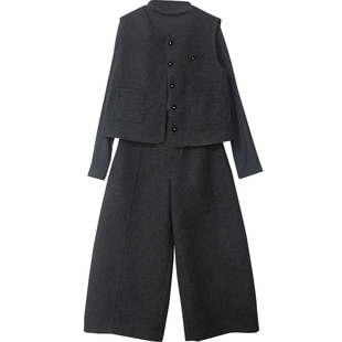 时尚洋气T恤马甲弯刀阔腿裤三件套女2026春季新款百搭套装潮5082