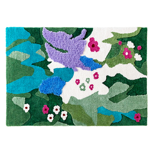 客厅地毯森林艺术绿色苔藓地垫家用房间改造加厚毛绒卧室阳台装饰