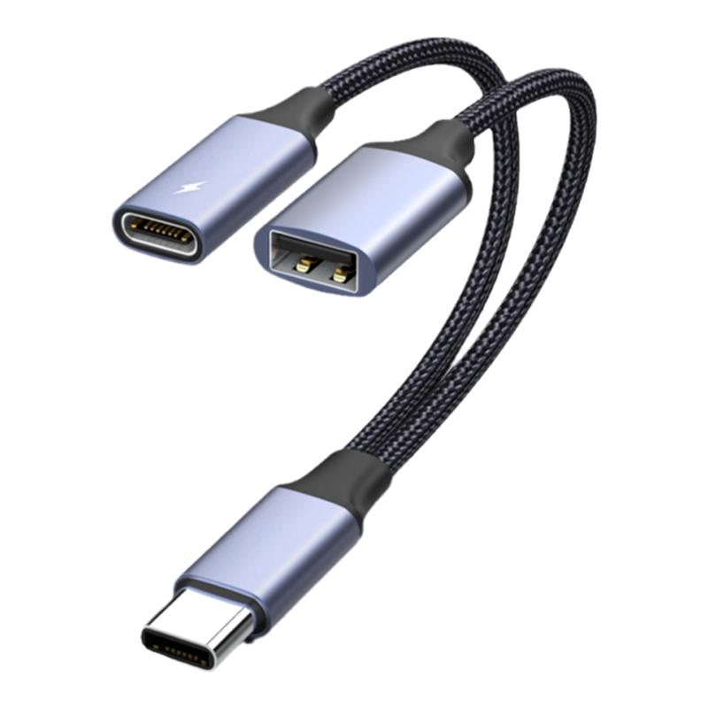 萨科雷手机平板一分二转接器Type-C转USB母加TypeC母充电适用于苹果16/15华为三星荣耀接平板U盘鼠标键盘手柄