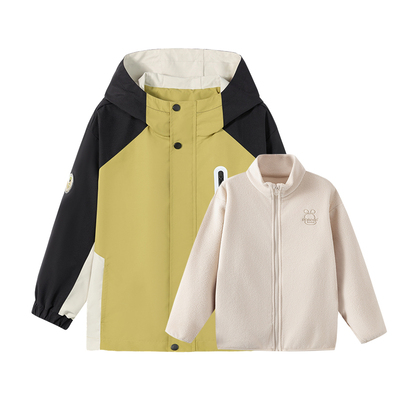 巴布豆童装男外套三合一儿童外套秋冬装2025新款防风防水软壳上衣