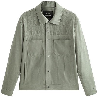 太平鸟男装暗纹提花夹克男秋季质感复古口袋仿麂皮时尚外套男