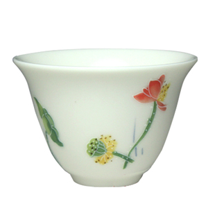 茶与器台湾三希堂浮雕荷花饮杯茶杯立体画面品茗杯喝杯客杯茶具