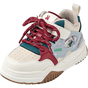 annil安奈儿新年圣诞节儿童运动鞋加绒男童板鞋软底休闲女童棉鞋