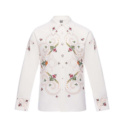 山谷少年植物刺绣纽扣装饰衬衫