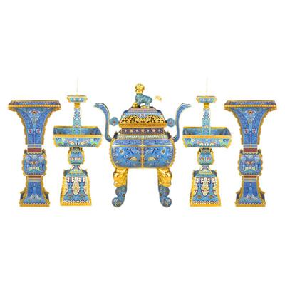 北京珐琅景泰蓝异形胎大五供香炉