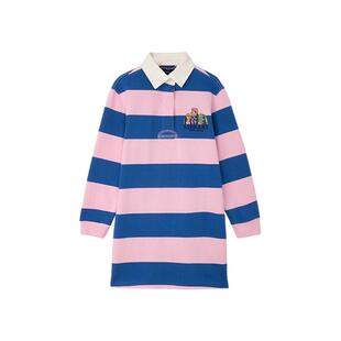 TeenieWeenie Kids小熊童装春秋款女童休闲风条纹长袖POLO连衣裙