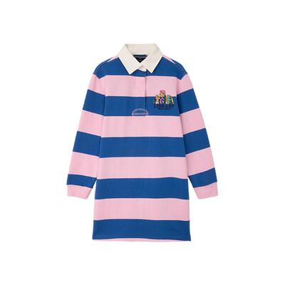 小熊POLO领条纹长袖连衣裙童装