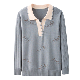 洋气妈妈羊绒衫秋冬上衣加肥加大码中老年宽松翻领一体绒打底衫女