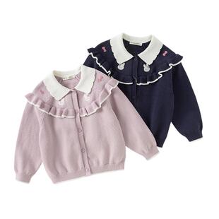 戴维贝拉女童毛衣开衫纯棉针织衫2026春装新款超好看洋气儿童外套