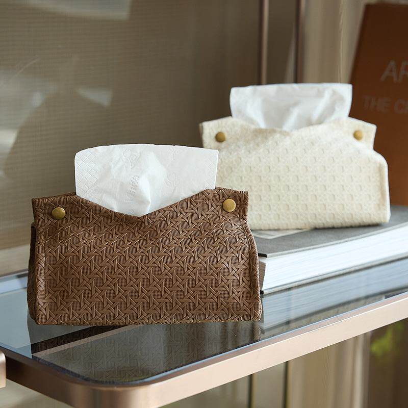 轻奢风编织纹抽纸收纳盒 高档餐巾纸盒客厅桌面摆件家用纸巾套