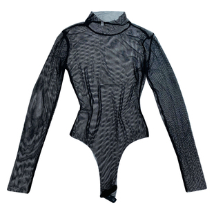 性感黑色网高弹长袖打底叠穿上衣拉丁舞爵士跳舞穿搭dj bgo演出服