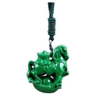 东阳木雕实木绿色马家居工艺品青色木质招财木马吊坠挂件桌面摆件