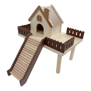 爱吉宠仓鼠笼二层造景平台加厚带梯子金丝熊躲避屋小房子木质装饰