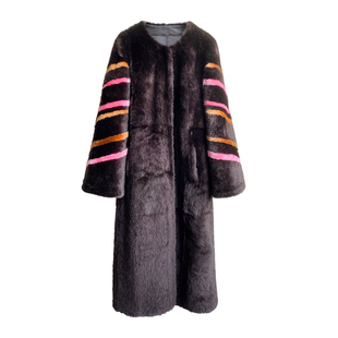 FRASANNO【添彩】西班牙拉贡皮毛一体女外套皮草时尚撞色宽松显瘦