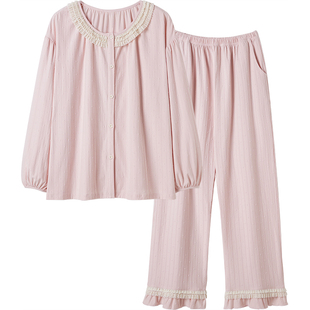 思莉家女士纯棉睡衣2026正流行春夏长袖独特绝美花边年轻妈妈套装